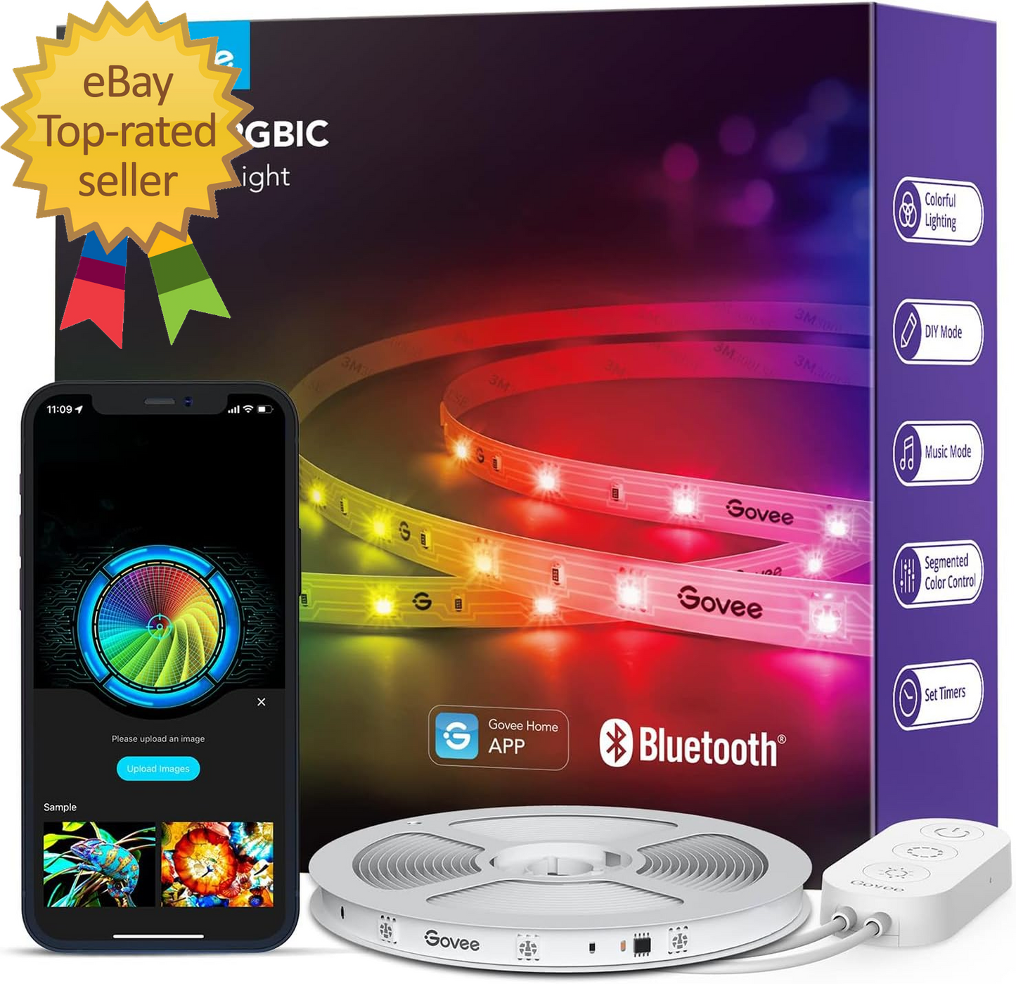 RGBIC LED Strip Lights, 32.8Ft Smart LED Lights for Bedroom, Bluetooth LED Light