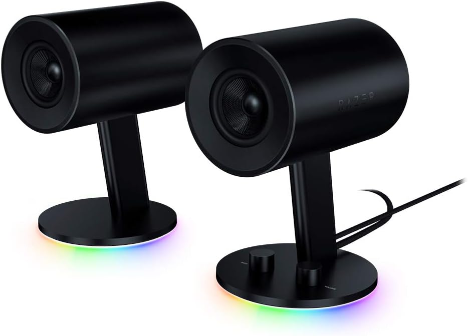 Razer Nommo Chroma: Custom Woven 3" Glass Fiber Drivers - Rear-Facing Bass Ports - Bass Knob W/Automatic Gain Control Chroma Enabled - Full Range 2.0 PC Gaming Speakers, Black