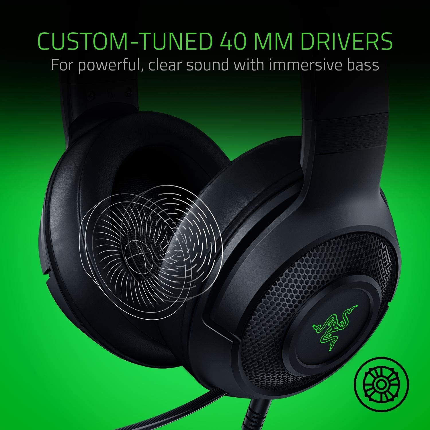 Razer Kraken X USB Ultralight Gaming Headset: 7.1 Surround Sound - Lightweight Frame - Green Logo Lighting - Integrated Audio Controls - Bendable Cardioid Microphone - for PC - Classic Black