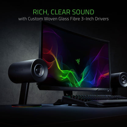 Razer Nommo Chroma: Custom Woven 3" Glass Fiber Drivers - Rear-Facing Bass Ports - Bass Knob W/Automatic Gain Control Chroma Enabled - Full Range 2.0 PC Gaming Speakers, Black